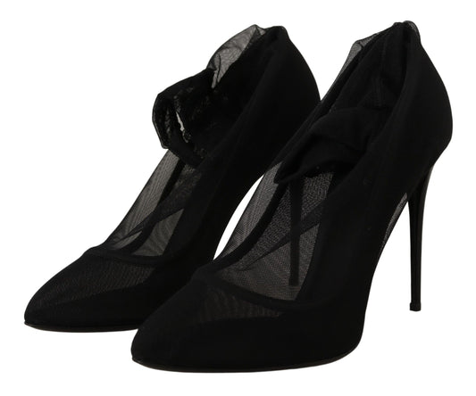 Zapatos de salón con botas de tul elástico negras Dolce & Gabbana