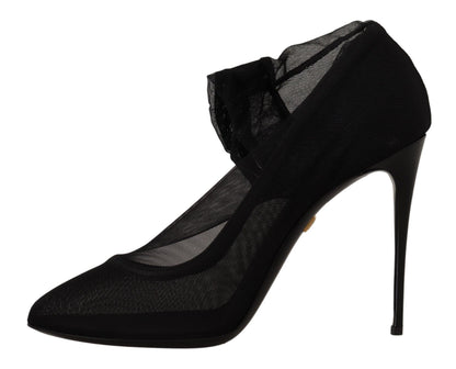 Zapatos de salón con botas de tul elástico negras Dolce & Gabbana