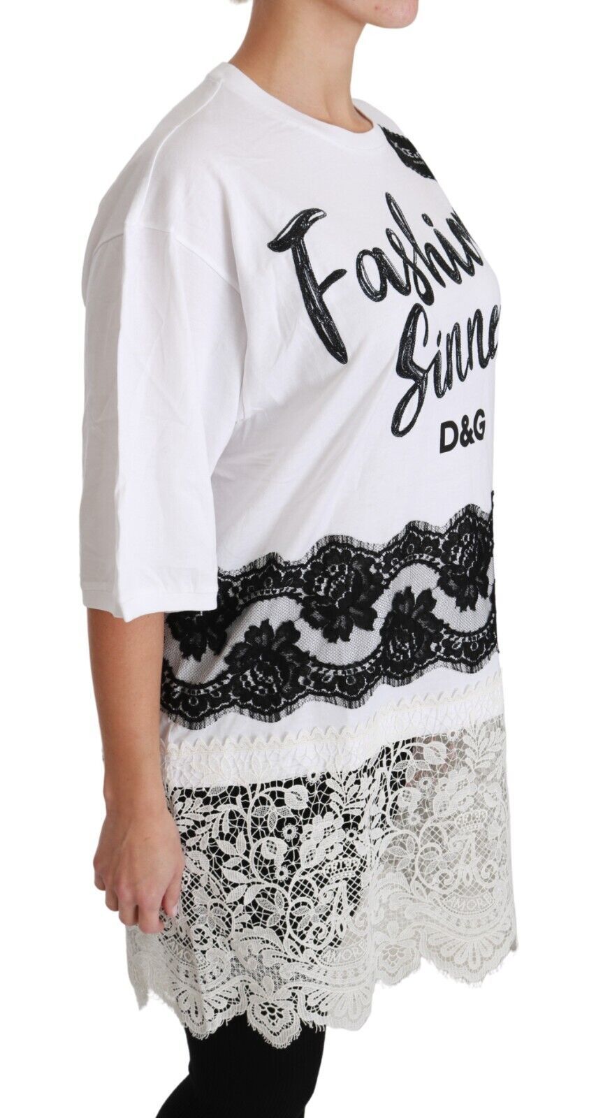 Camiseta de algodón con encaje "Fashion Sinner" de Dolce & Gabbana en blanco