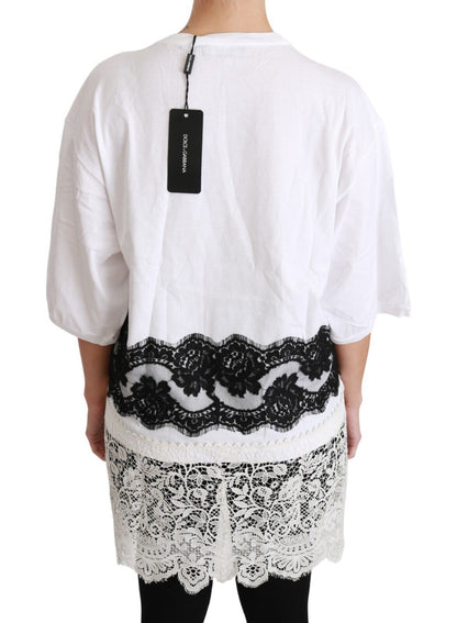 Camiseta de algodón con encaje "Fashion Sinner" de Dolce & Gabbana en blanco