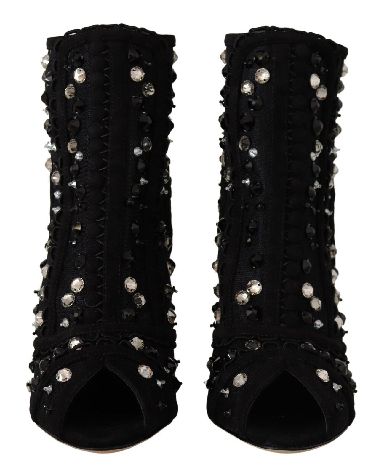 Dolce & Gabbana Botines Cortos con Tacón, Cremallera y Cristales Negros