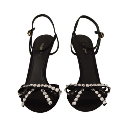 Sandalias de tacón con tira en el tobillo y cristales negros Dolce & Gabbana
