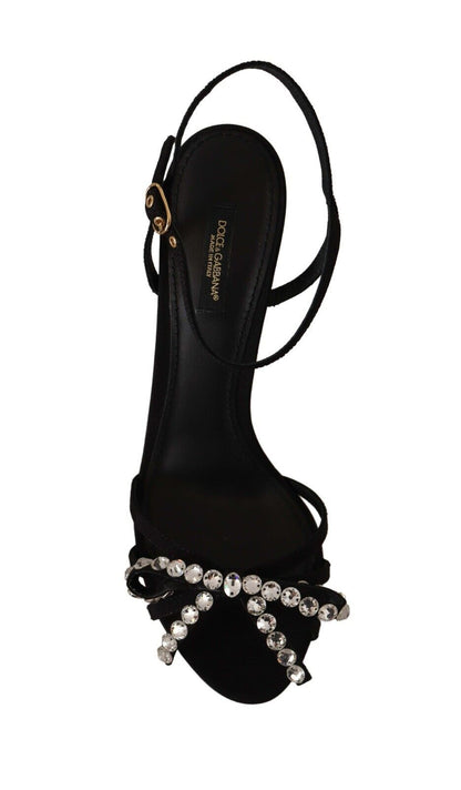 Sandalias de tacón con tira en el tobillo y cristales negros Dolce & Gabbana