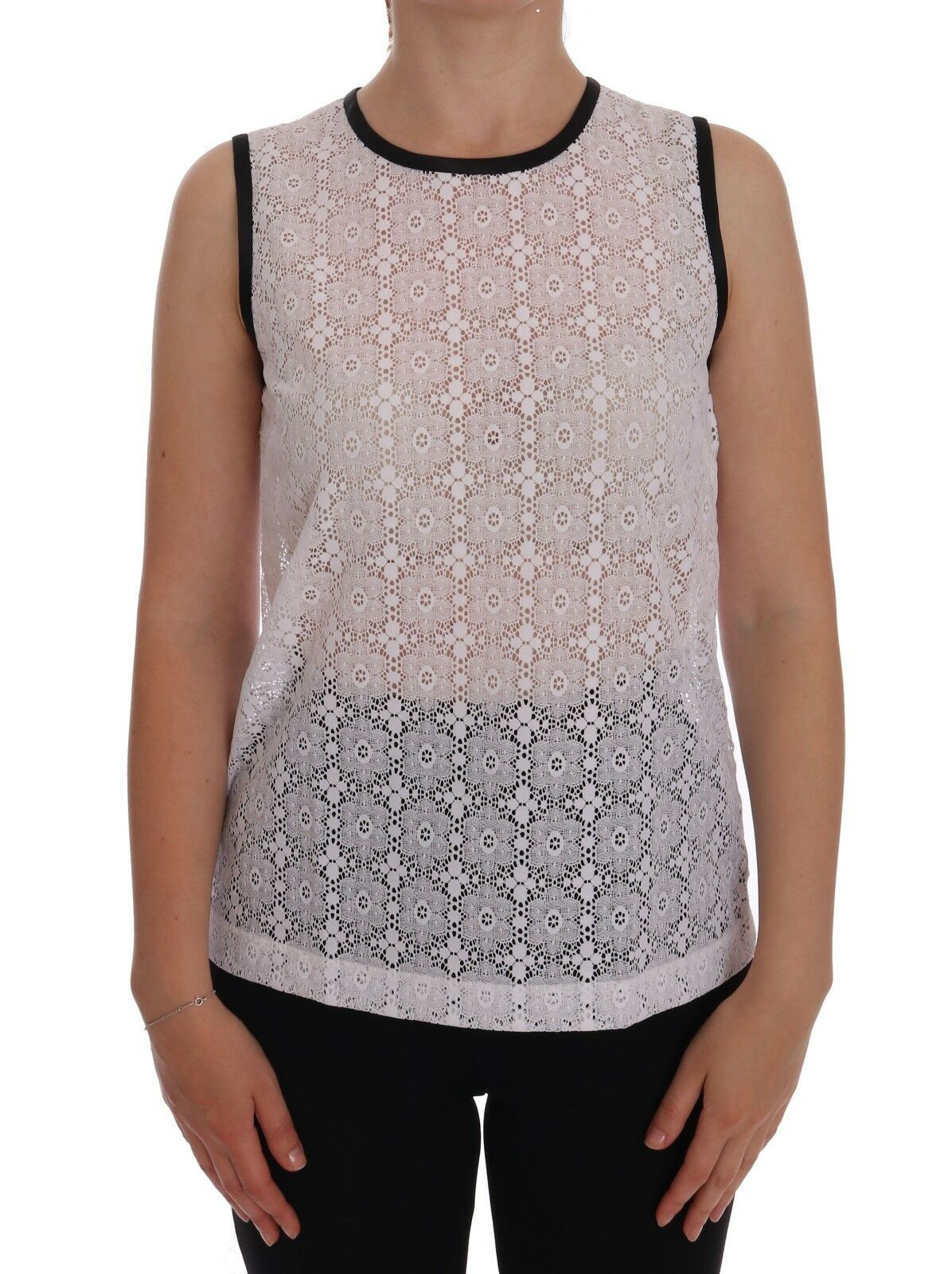 Camiseta de tirantes de nailon con encaje floral blanco Dolce & Gabbana