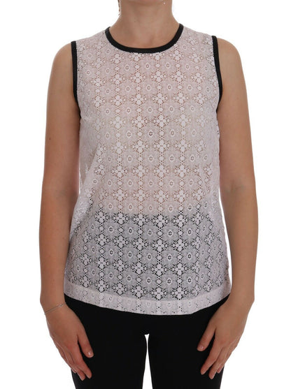 Camiseta de tirantes de nailon con encaje floral blanco Dolce & Gabbana