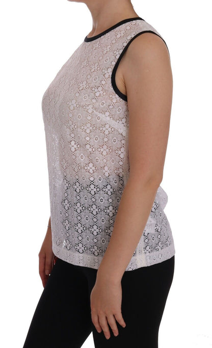 Camiseta de tirantes de nailon con encaje floral blanco Dolce & Gabbana