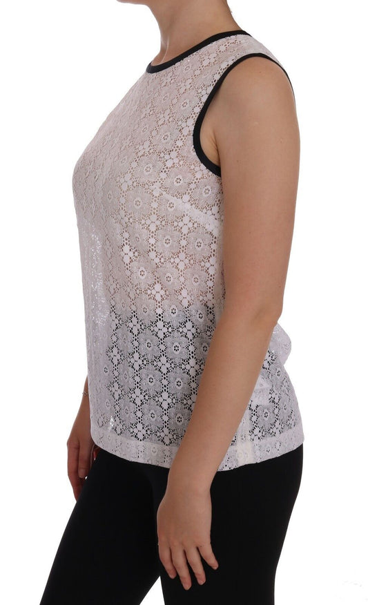Camiseta de tirantes de nailon con encaje floral blanco Dolce & Gabbana