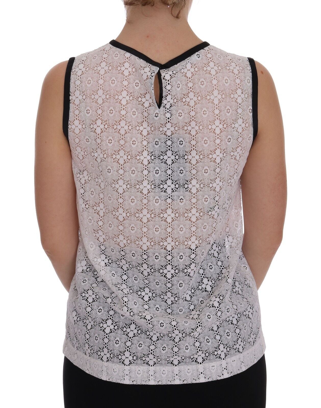 Camiseta de tirantes de nailon con encaje floral blanco Dolce & Gabbana