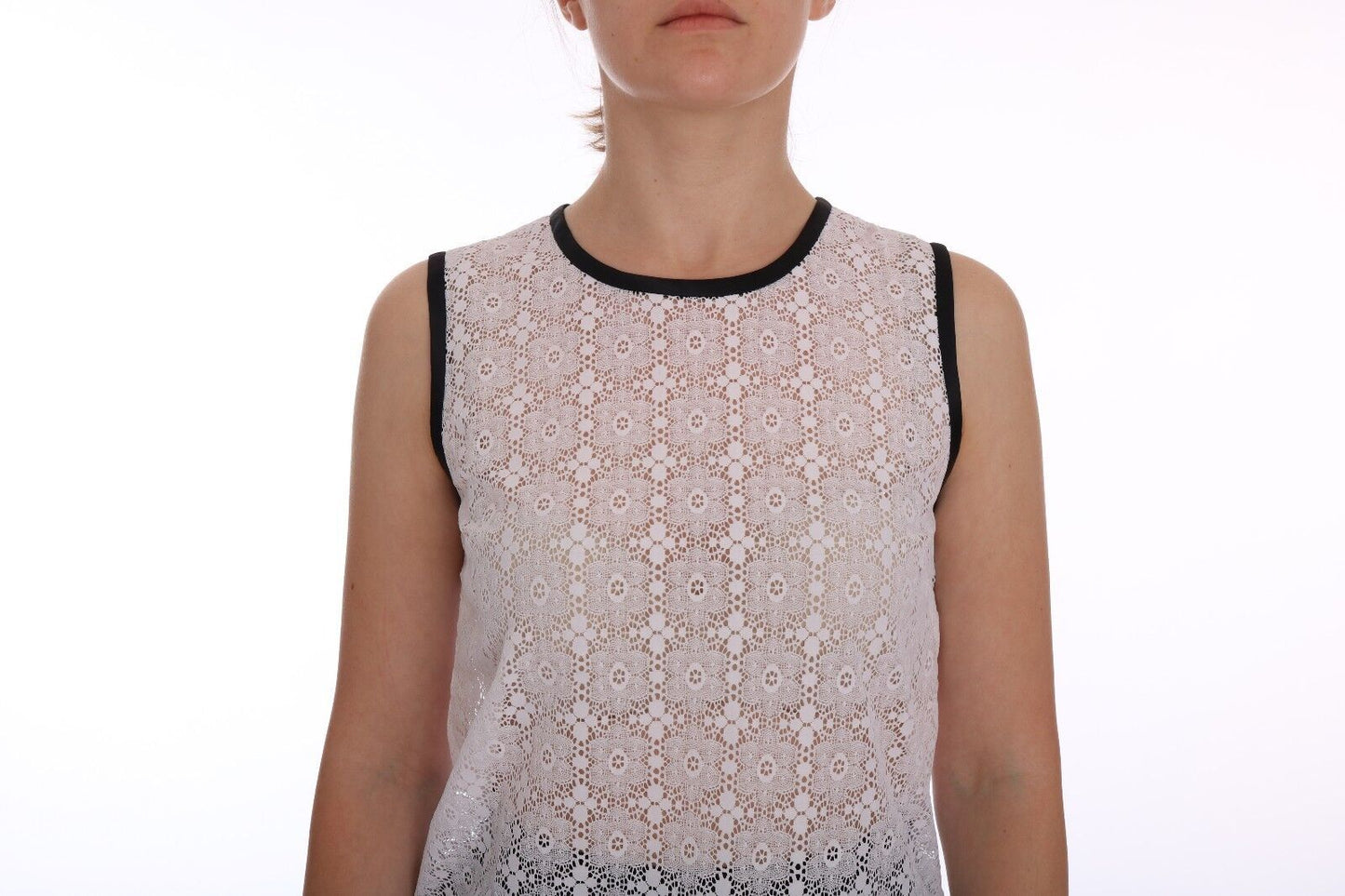 Camiseta de tirantes de nailon con encaje floral blanco Dolce & Gabbana
