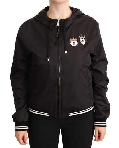 Chaqueta bomber con capucha y cremallera completa de poliéster negro Dolce & Gabbana