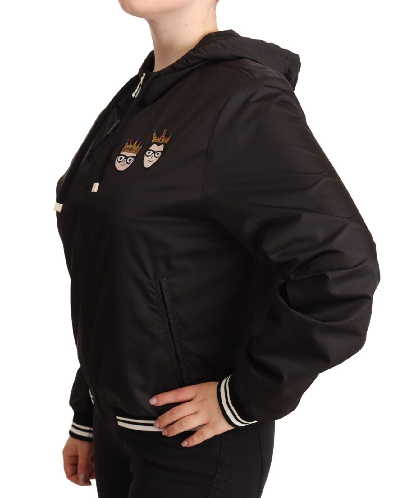 Chaqueta bomber con capucha y cremallera completa de poliéster negro Dolce & Gabbana
