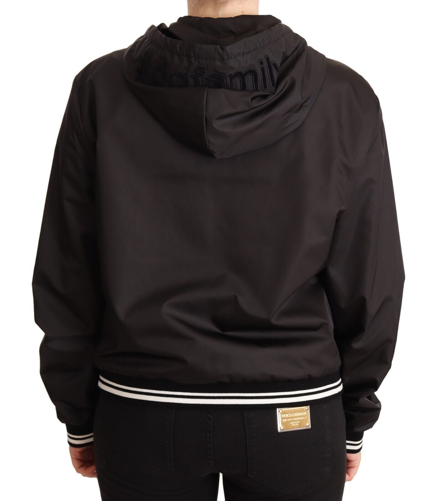 Chaqueta bomber con capucha y cremallera completa de poliéster negro Dolce & Gabbana