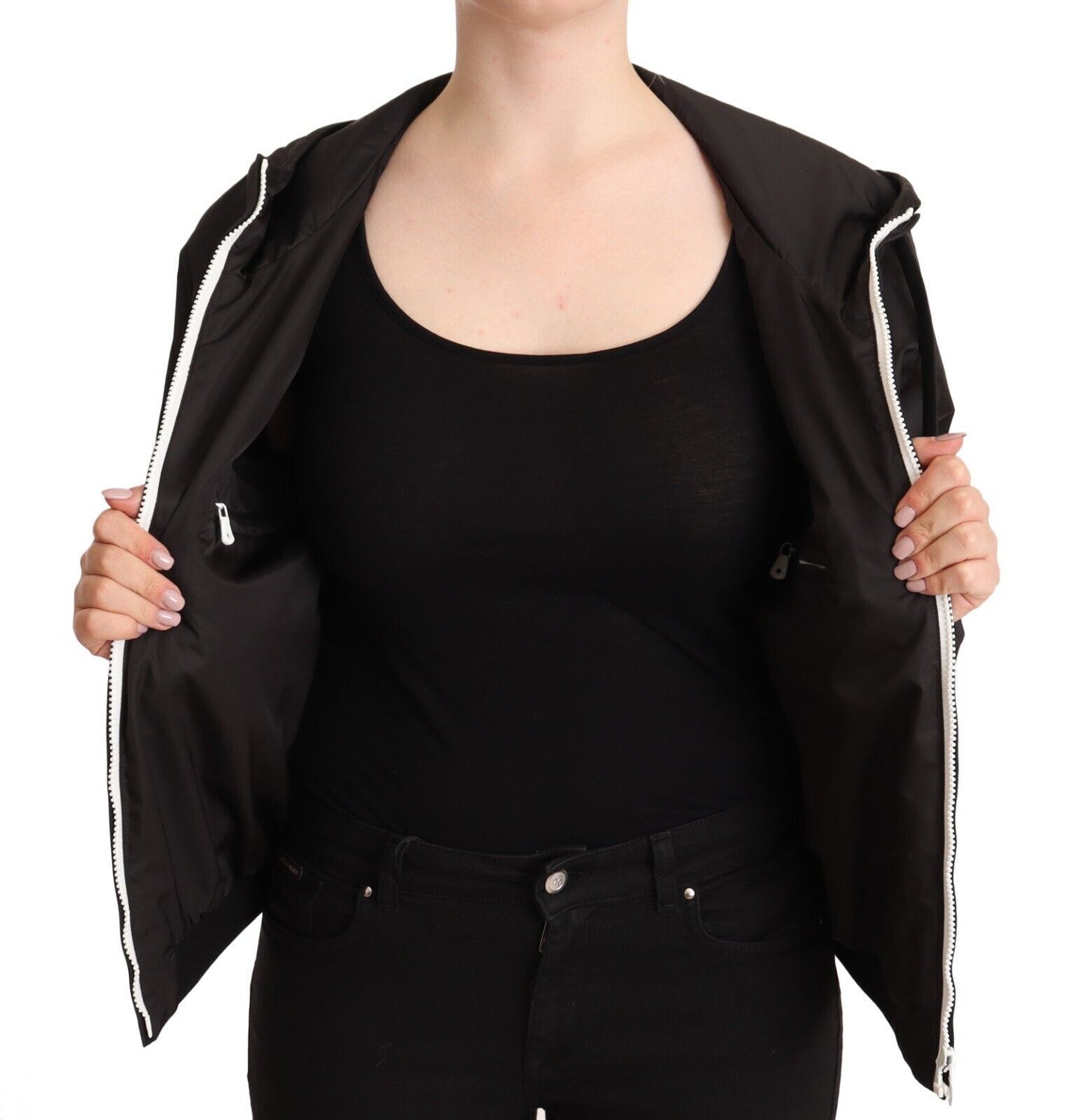 Chaqueta bomber con capucha y cremallera completa de poliéster negro Dolce & Gabbana