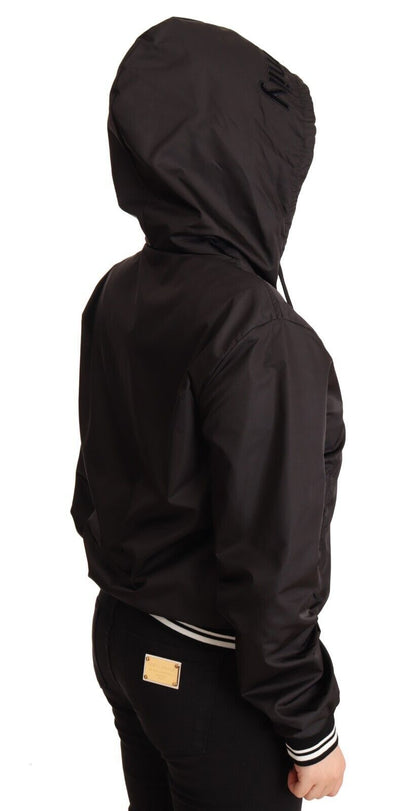 Chaqueta bomber con capucha y cremallera completa de poliéster negro Dolce & Gabbana