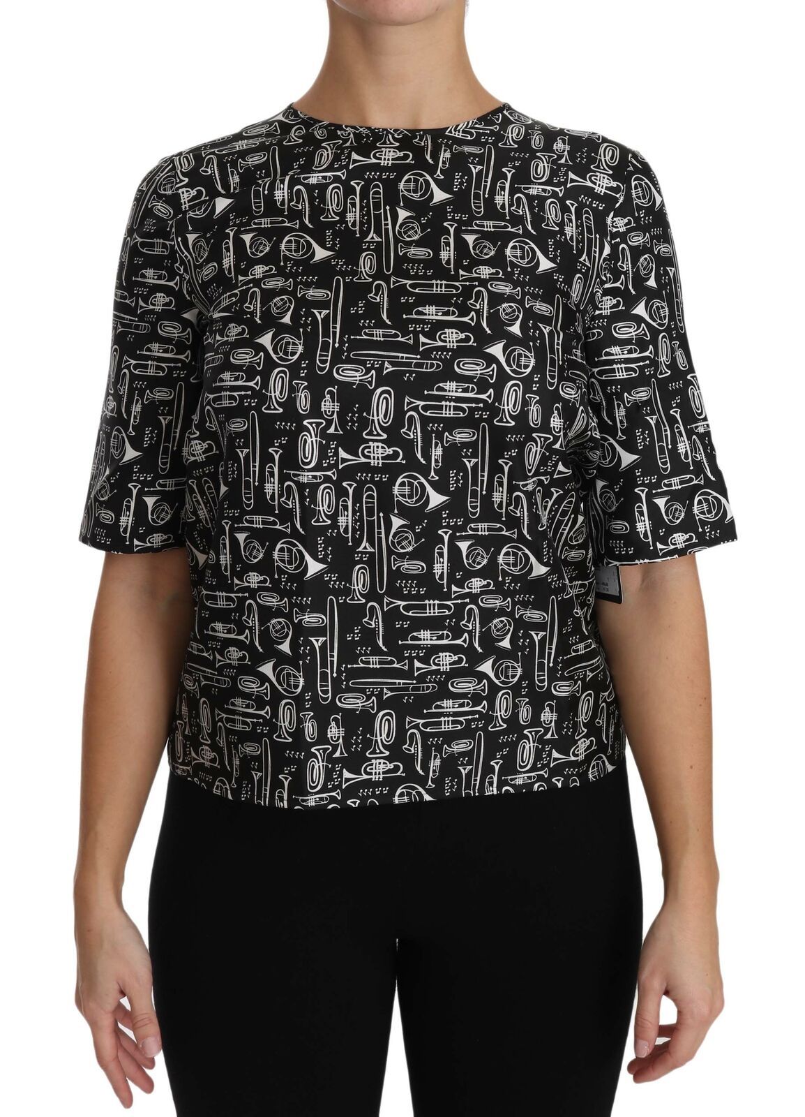Blusa de seda con estampado de instrumentos musicales negra de Dolce & Gabbana