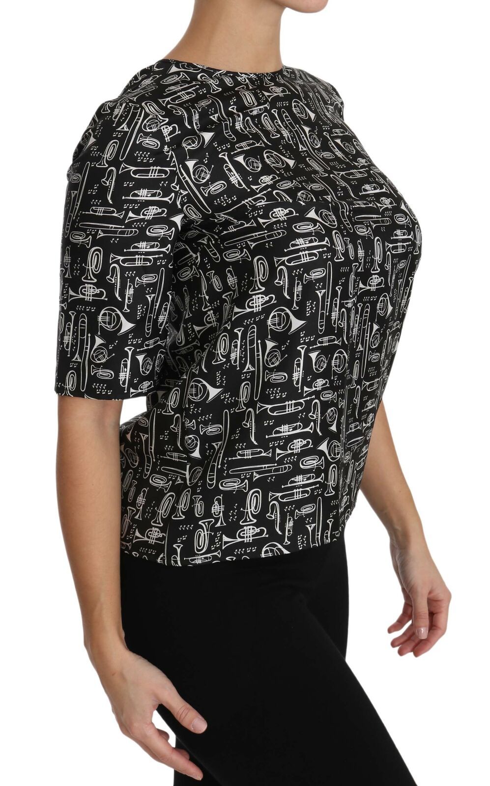 Blusa de seda con estampado de instrumentos musicales negra de Dolce & Gabbana