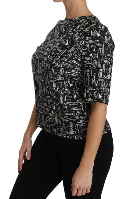 Blusa de seda con estampado de instrumentos musicales negra de Dolce & Gabbana