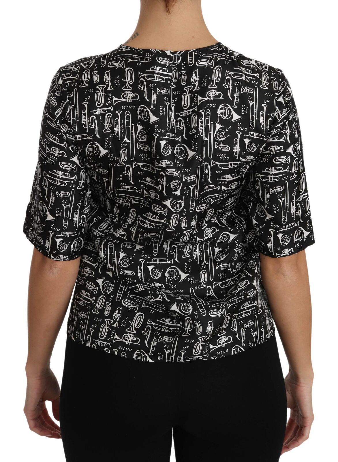 Blusa de seda con estampado de instrumentos musicales negra de Dolce & Gabbana