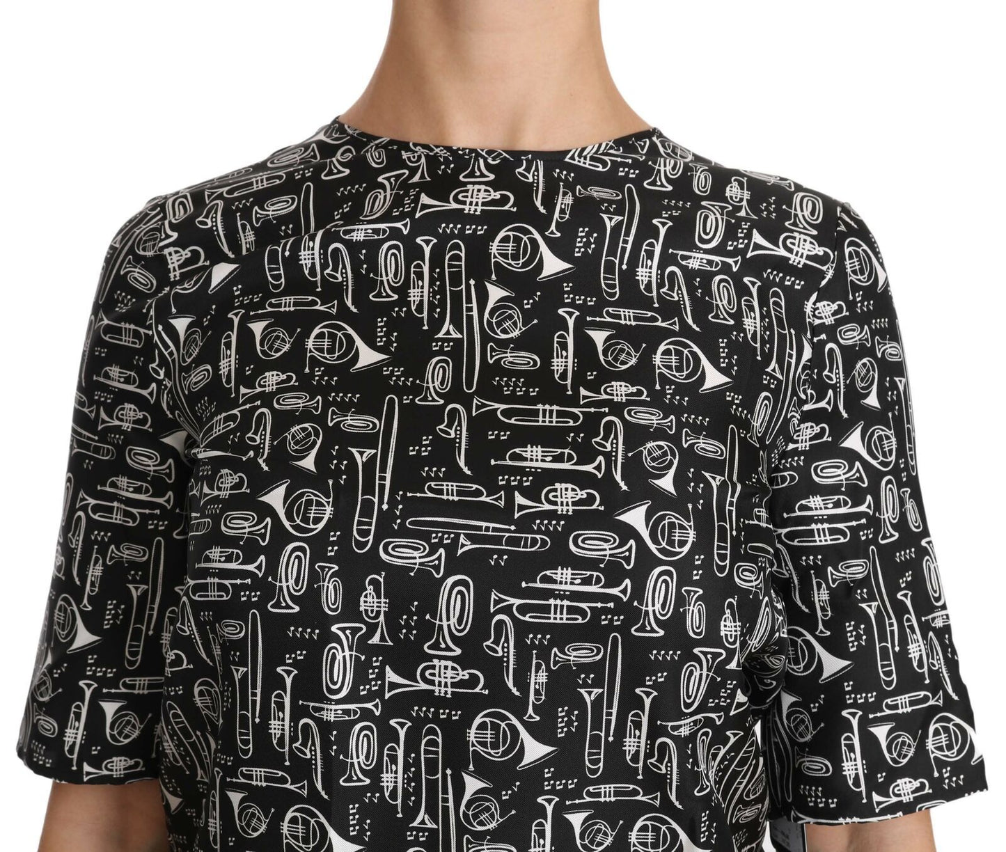 Blusa de seda con estampado de instrumentos musicales negra de Dolce & Gabbana