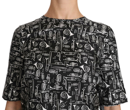 Blusa de seda con estampado de instrumentos musicales negra de Dolce & Gabbana
