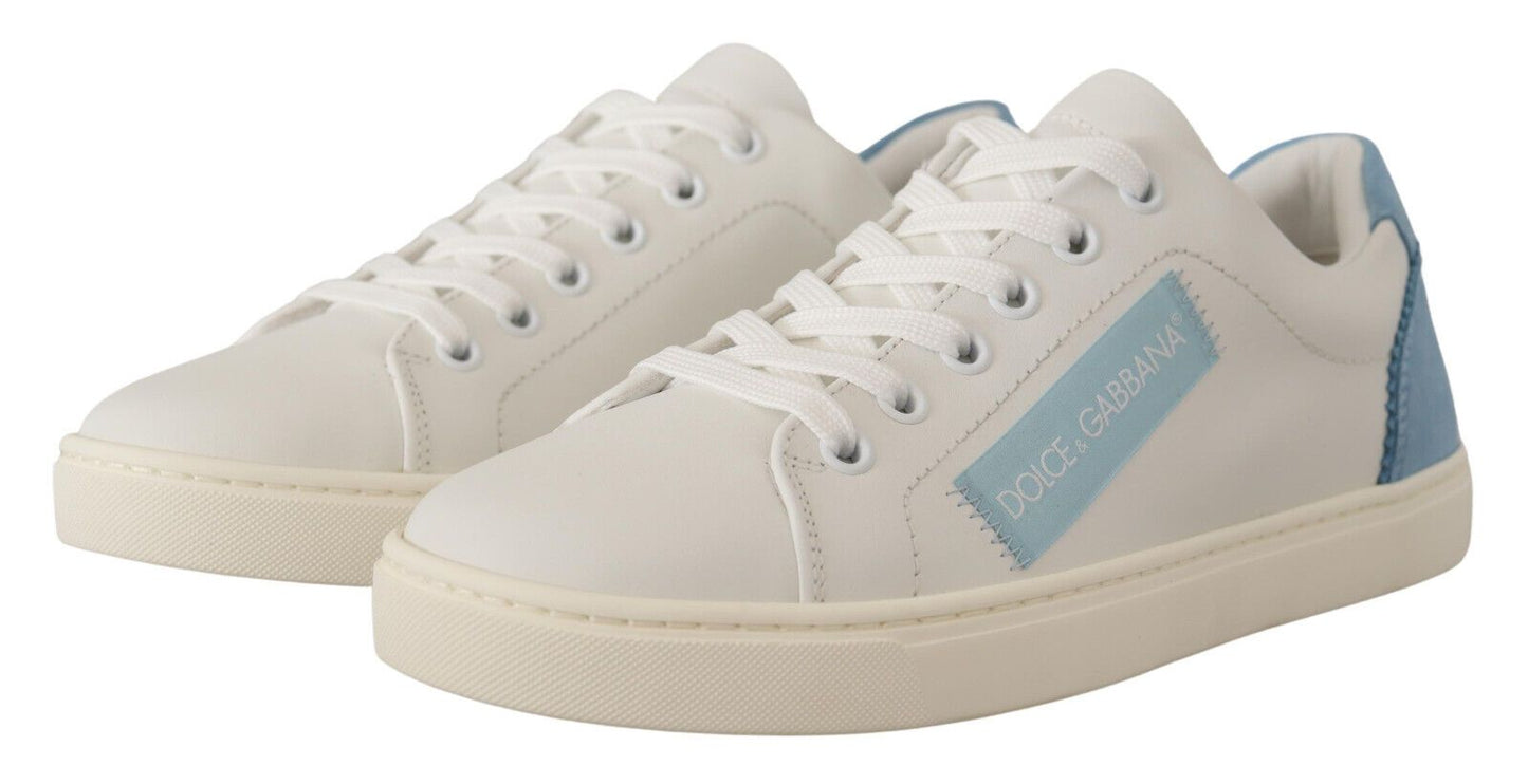 Dolce & Gabbana Zapatillas Bajas de Cuero Blancas y Azules