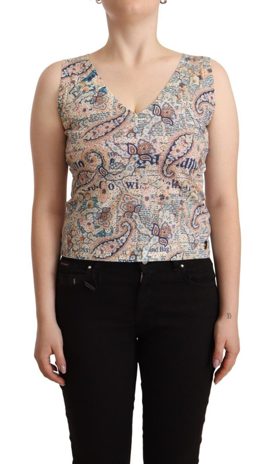Top de tirantes sin mangas con cuello de pico de algodón multicolor John Galliano