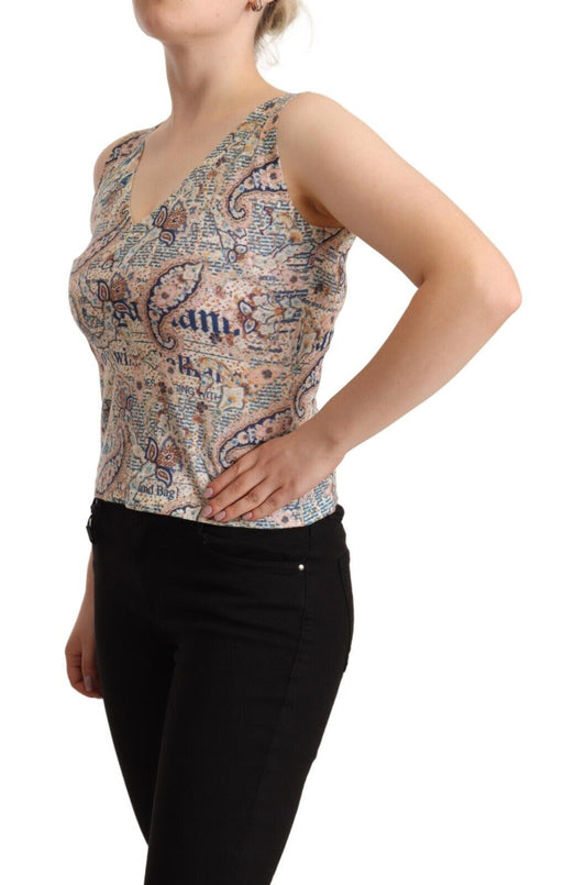 Top de tirantes sin mangas con cuello de pico de algodón multicolor John Galliano