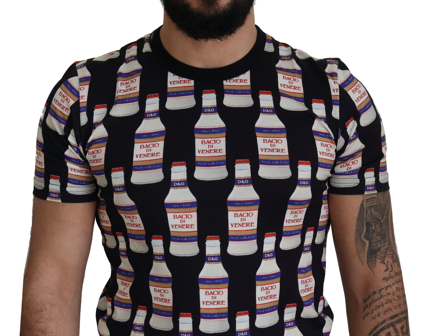 Dolce & Gabbana Camiseta de algodón con cuello redondo Bacio Di Venere negra