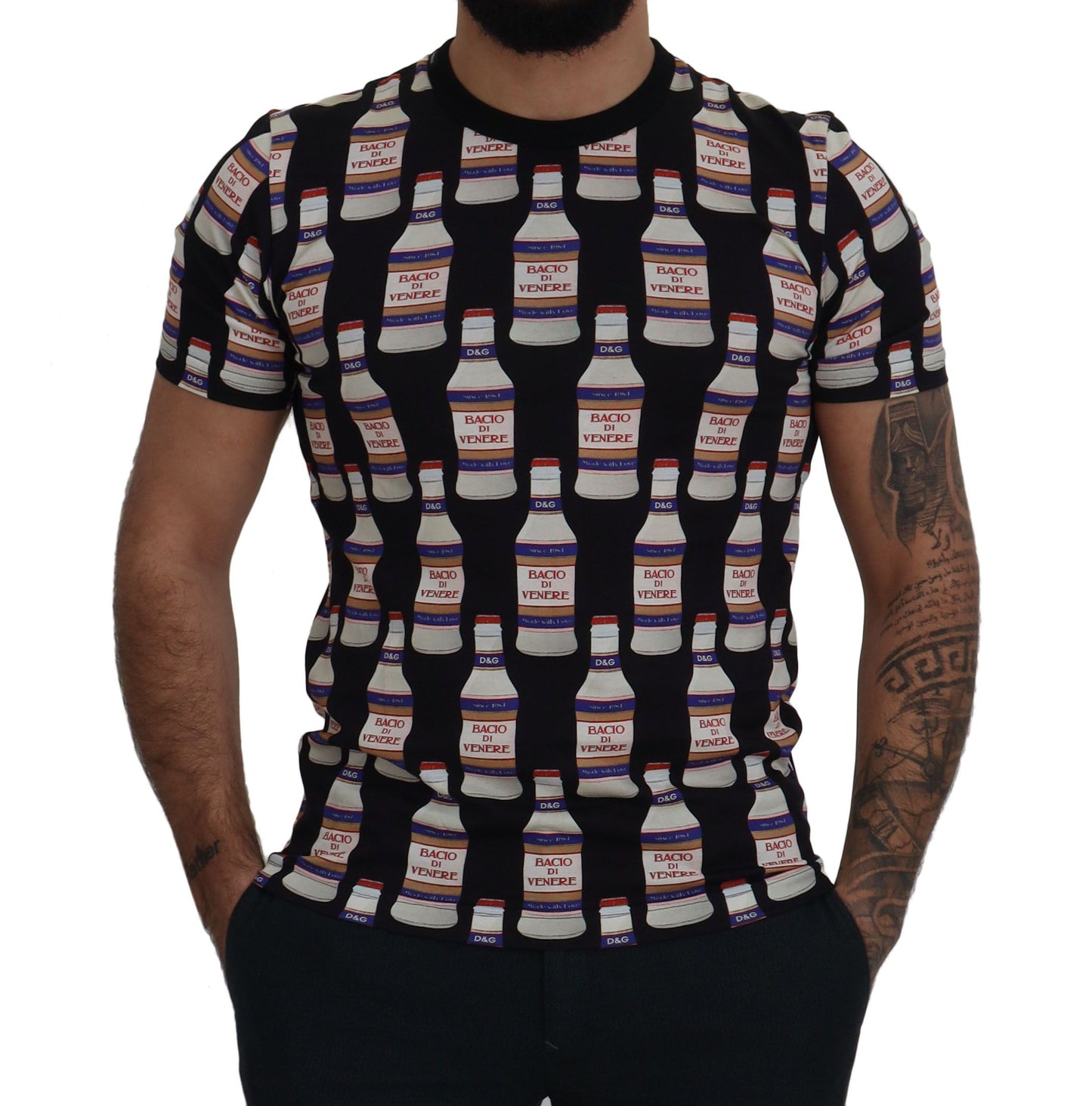 Dolce & Gabbana Camiseta de algodón con cuello redondo Bacio Di Venere negra