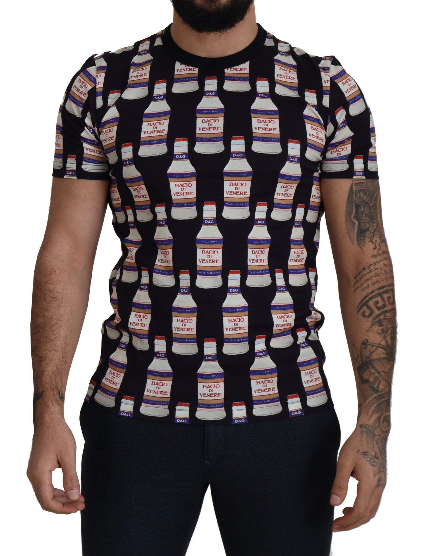 Dolce & Gabbana Camiseta de algodón con cuello redondo Bacio Di Venere negra