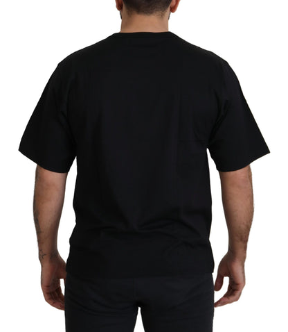 Camiseta Dolce & Gabbana negra dorada con cuello redondo de algodón y corona de estrella DG