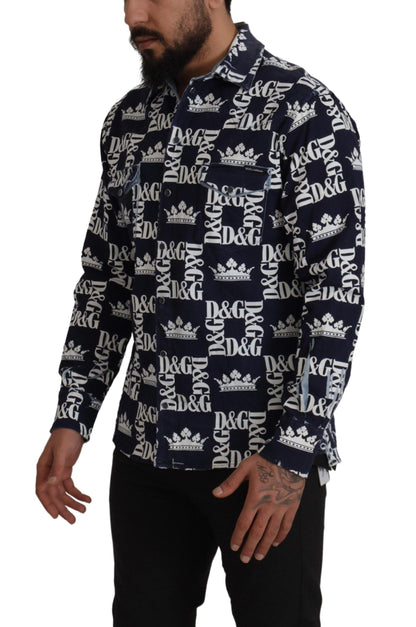 Camisa informal elástica de denim azul con el logo DG Crown de Dolce & Gabbana