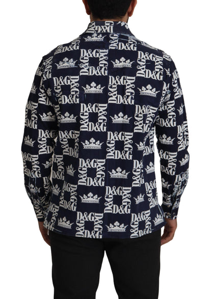Camisa informal elástica de denim azul con el logo DG Crown de Dolce & Gabbana