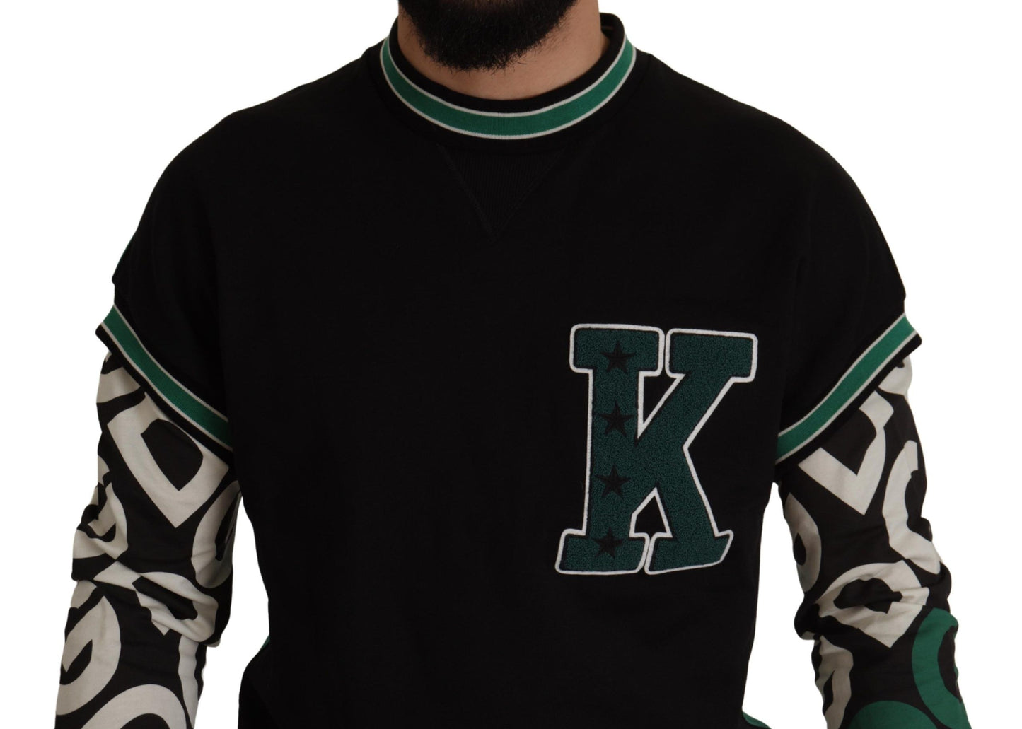 Sudadera con cuello redondo Dolce & Gabbana de algodón verde y negro con estampado de estrellas para hombre
