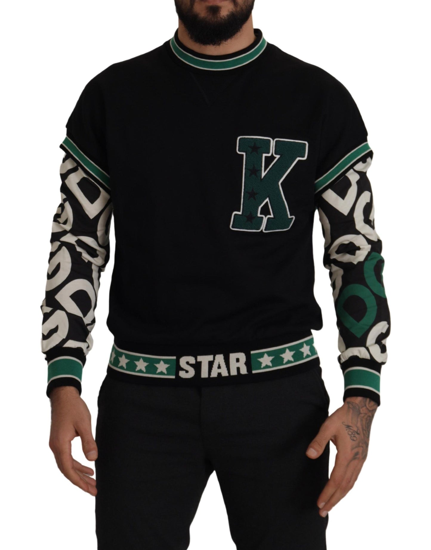 Sudadera con cuello redondo Dolce & Gabbana de algodón verde y negro con estampado de estrellas para hombre