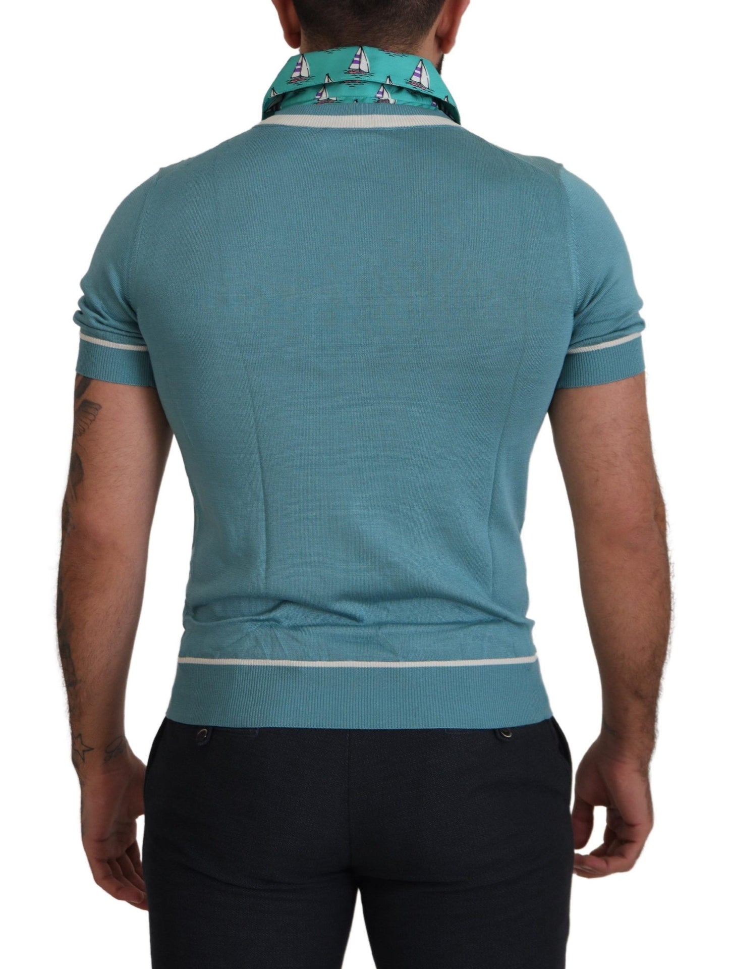 Dolce & Gabbana Polo de Seda Azul para Hombre Camiseta con Cuello en V