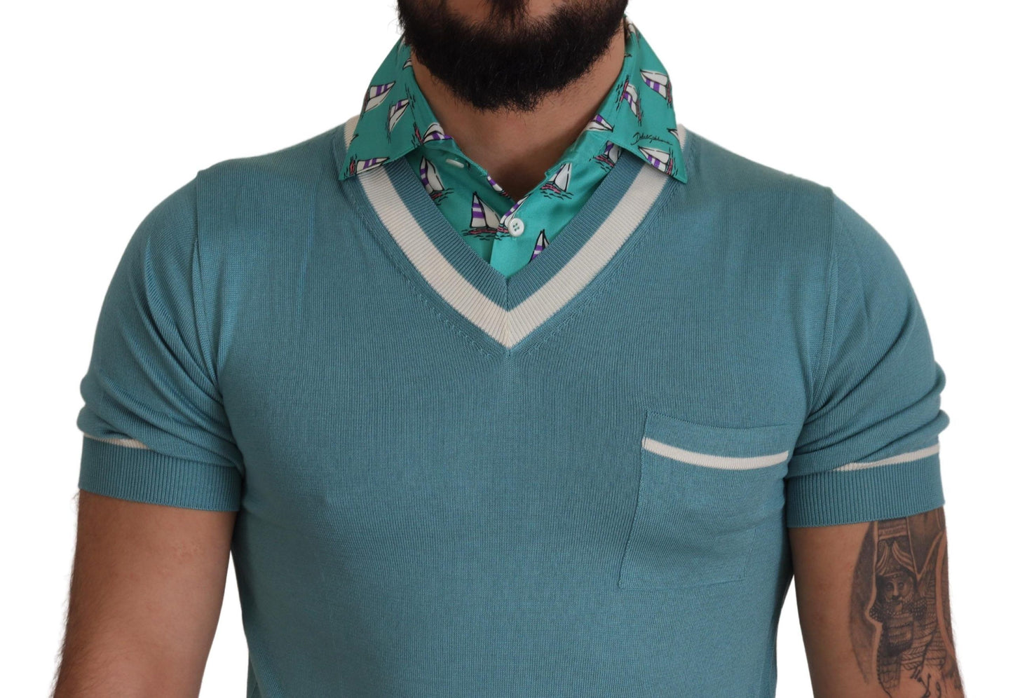 Dolce & Gabbana Polo de Seda Azul para Hombre Camiseta con Cuello en V