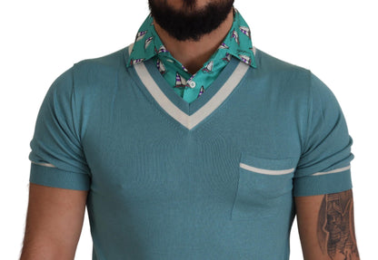 Dolce & Gabbana Polo de Seda Azul para Hombre Camiseta con Cuello en V