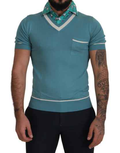 Dolce & Gabbana Polo de Seda Azul para Hombre Camiseta con Cuello en V