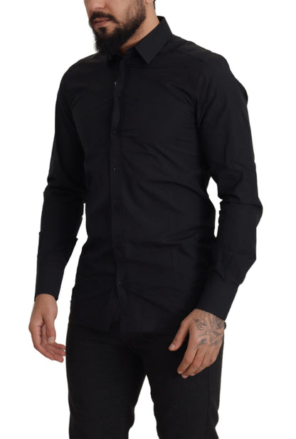 Camisa de vestir slim fit Dolce & Gabbana GOLD de algodón negro