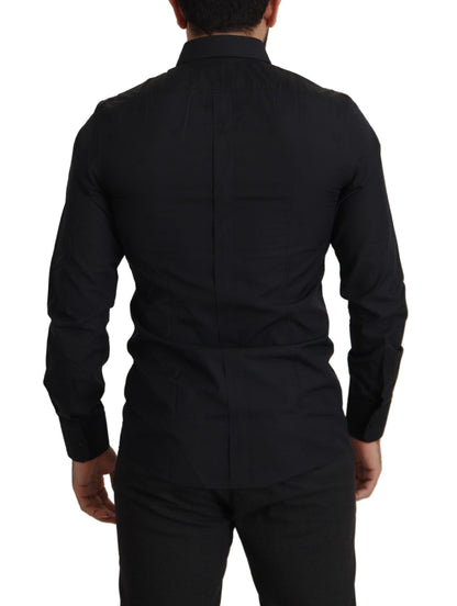 Camisa de vestir slim fit Dolce & Gabbana GOLD de algodón negro