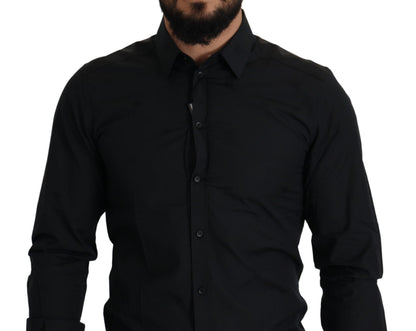 Camisa de vestir slim fit Dolce & Gabbana GOLD de algodón negro