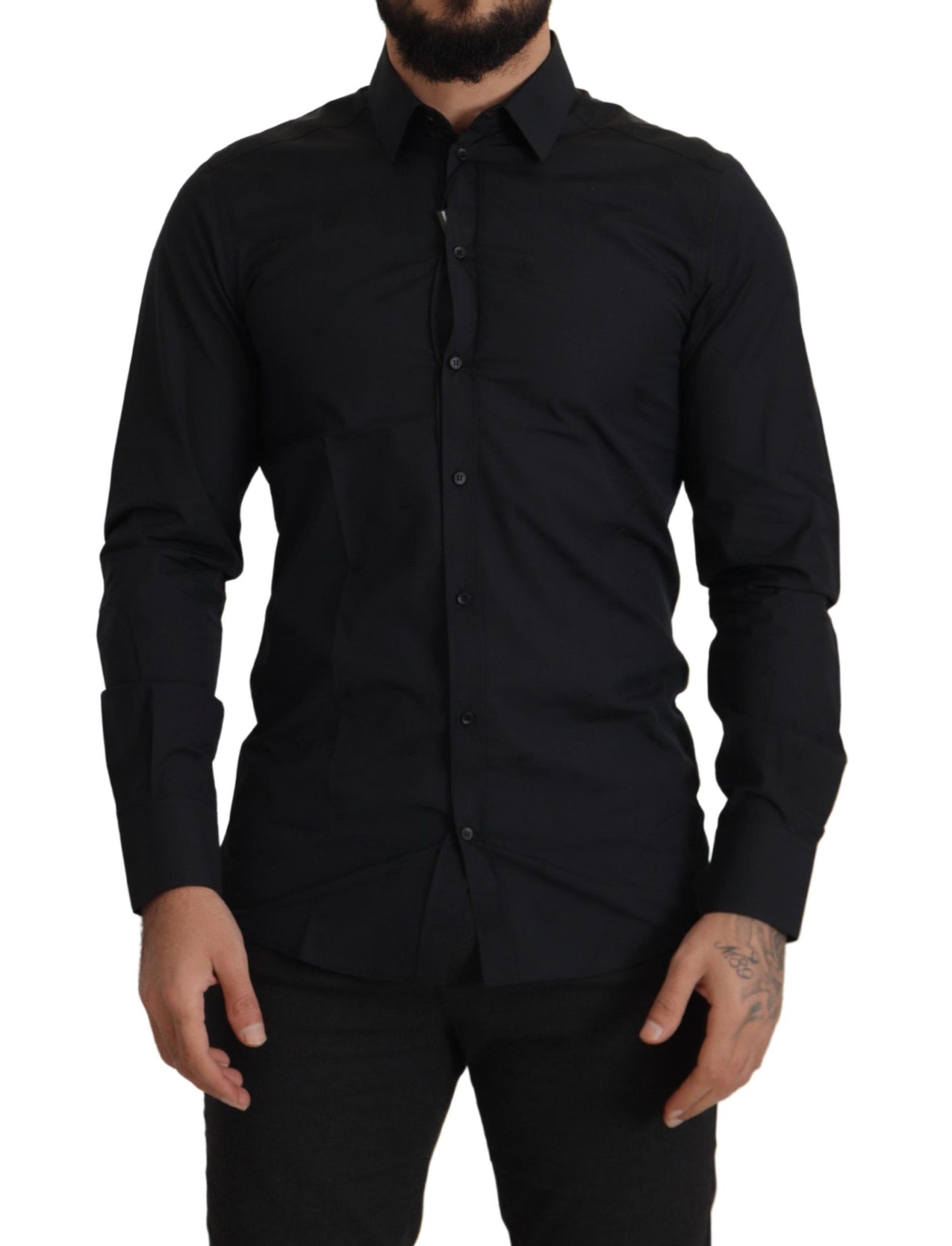 Camisa de vestir slim fit Dolce & Gabbana GOLD de algodón negro