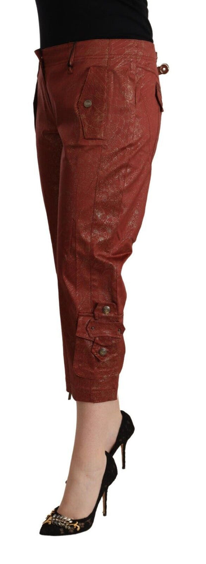 Pantalones Capri de Algodón Cortos de Tiro Medio con Lúrex Marrón Just Cavalli