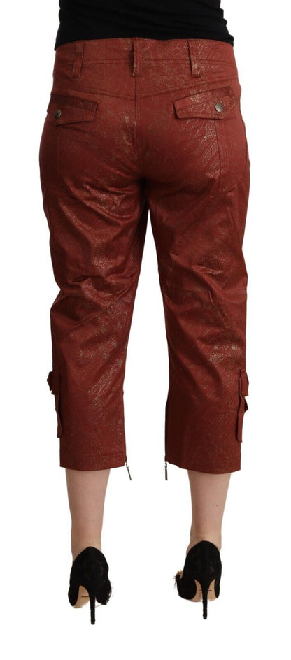 Pantalones Capri de Algodón Cortos de Tiro Medio con Lúrex Marrón Just Cavalli