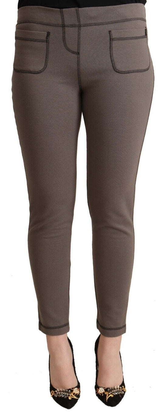 Pantalones Capris Ajustados de Algodón Gris de Talle Medio Elásticos John Galliano