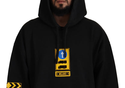 Sudadera con Capucha Negra de Algodón con Escudo DG de Dolce & Gabbana