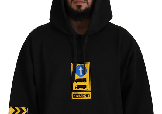 Sudadera con Capucha Negra de Algodón con Escudo DG de Dolce & Gabbana