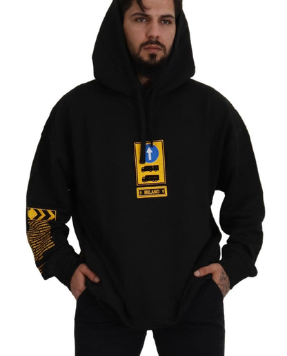 Sudadera con Capucha Negra de Algodón con Escudo DG de Dolce & Gabbana