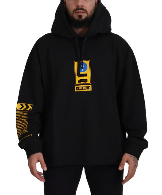 Sudadera con Capucha Negra de Algodón con Escudo DG de Dolce & Gabbana